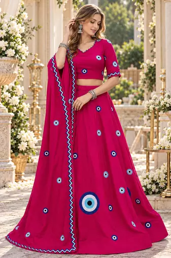 Rani Cotton Readymade Navratri Lehenga Choli with Thread Work