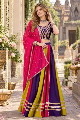Multi Cotton Readymade Navratri Lehenga Choli with Sequence & Mirror Work