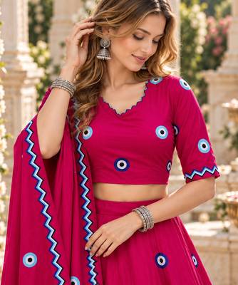 Rani Cotton Readymade Navratri Lehenga Choli with Thread Work 2