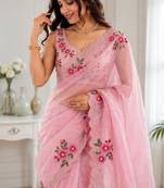 Women fandy satin floral diamond jarkan work designer saree