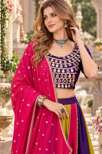 Multi Cotton Readymade Navratri Lehenga Choli with Sequence & Mirror Work