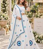 White Cotton Readymade Navratri Lehenga Choli with Thread Work
