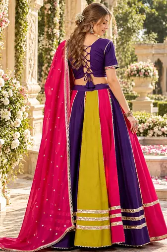 Multi Cotton Readymade Navratri Lehenga Choli with Sequence & Mirror Work