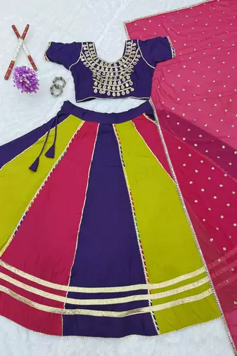 Multi Cotton Readymade Navratri Lehenga Choli with Sequence & Mirror Work