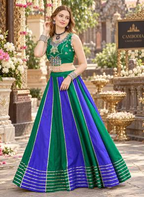 Emerald&Blue Cotton Readymade Navratri Lehenga Choli with Embroidery & Sequence Work 1