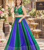 Emerald&Blue Cotton Readymade Navratri Lehenga Choli with Embroidery & Sequence Work