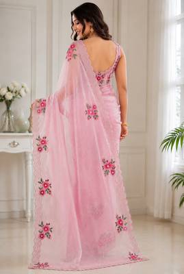 Women fandy satin floral diamond jarkan work designer saree 5