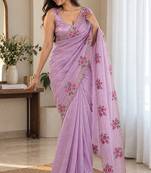 Women fandy satin designer floral diamond jarkan work saree