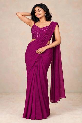 crush silk blend saree with designer sequence work blouse