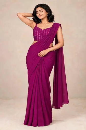 crush silk blend saree with designer sequence work blouse
