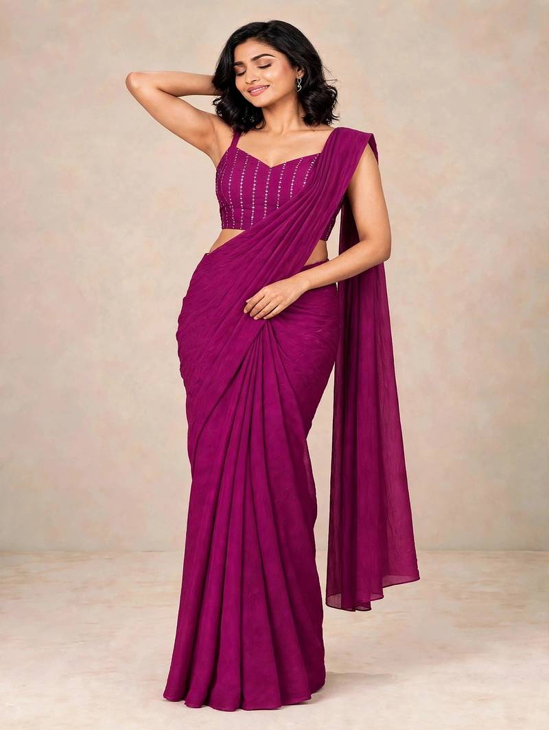 crush silk blend saree with designer sequence work blouse