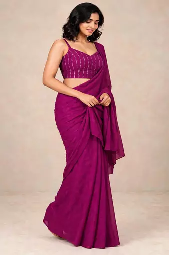 crush silk blend saree with designer sequence work blouse