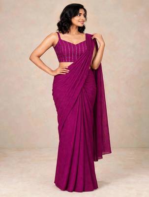crush silk blend saree with designer sequence work blouse 4