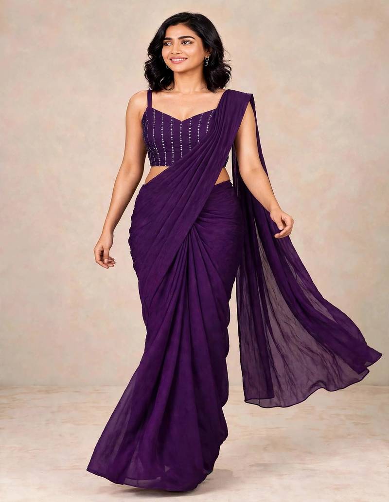 crush silk blend saree with stylish all over sequence work