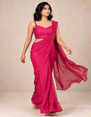 crush silk blend saree with premium sequence embellished blouse 1