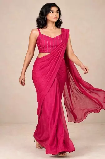 crush silk blend saree with premium sequence embellished blouse