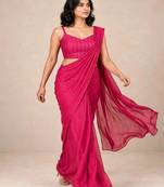 crush silk blend saree with premium sequence embellished blouse