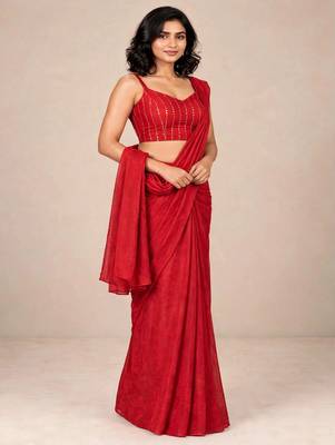 crush silk blend partywear saree with sparkling sequence blouse 3