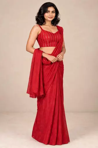 crush silk blend partywear saree with sparkling sequence blouse