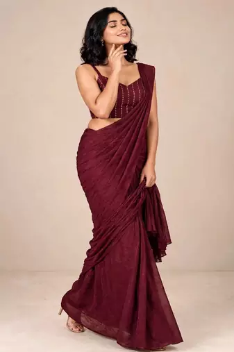 crush silk blend festive designer saree with sequence work blouse