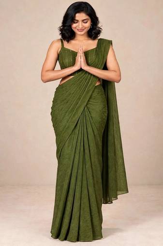crush silk blend fancy partywear saree with sequence embellished blouse