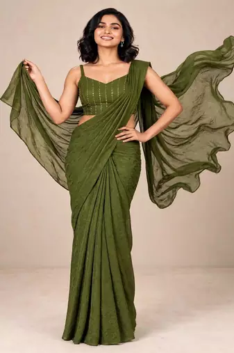 crush silk blend fancy partywear saree with sequence embellished blouse