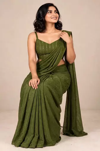 crush silk blend fancy partywear saree with sequence embellished blouse