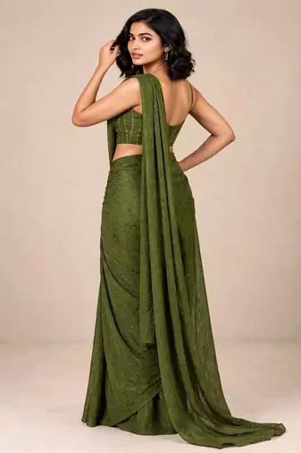 crush silk blend fancy partywear saree with sequence embellished blouse