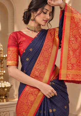 festive silk blend saree featuring a rich woven border paired with a matching blouse 1