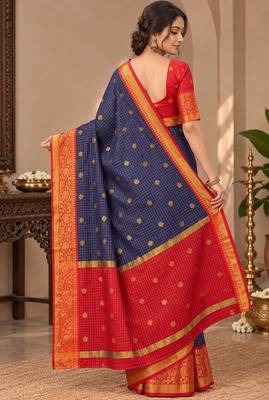 festive silk blend saree featuring a rich woven border paired with a matching blouse 5