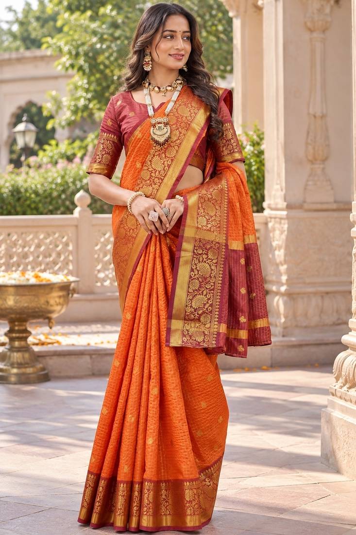 silk blend saree paired with a beautifully matching woven blouse