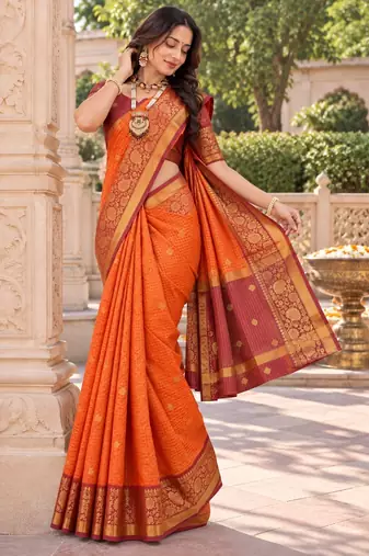 silk blend saree paired with a beautifully matching woven blouse