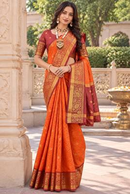 silk blend saree paired with a beautifully matching woven blouse 4