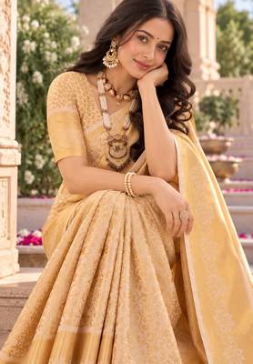 traditional silk blend saree adorned with intricate zari weaving and a beautifully matching blouse 4