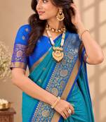 festive silk blend saree crafted with elegant woven borders and a beautifully matching blouse