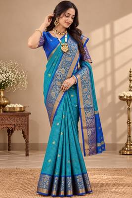 festive silk blend saree crafted with elegant woven borders and a beautifully matching blouse 3