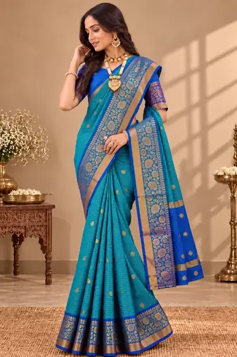 festive silk blend saree crafted with elegant woven borders and a beautifully matching blouse