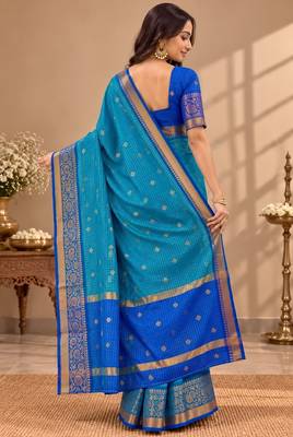 festive silk blend saree crafted with elegant woven borders and a beautifully matching blouse 5