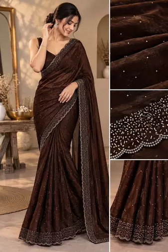 Fandy satin fabric saree featuring all-over intricate jarkan work