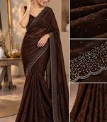 Fandy satin fabric saree featuring all-over intricate jarkan work