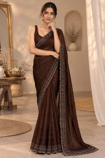Fandy satin fabric saree featuring all-over intricate jarkan work