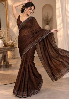 Fandy satin fabric saree featuring all-over intricate jarkan work 4