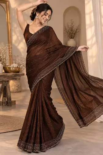 Fandy satin fabric saree featuring all-over intricate jarkan work