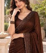 Partywear fandy satin saree featuring jarkan work for a rich and glamorous look