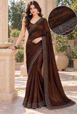 Partywear fandy satin saree featuring jarkan work for a rich and glamorous look 2