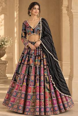 Black Thread Navratri Lehenga Choli With Dupatta 1