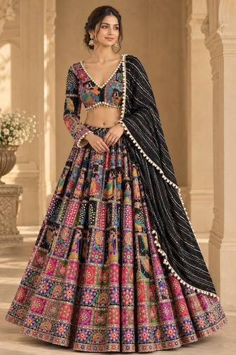 Black Thread Navratri Lehenga Choli With Dupatta