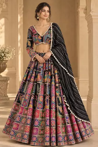 Black Thread Navratri Lehenga Choli With Dupatta