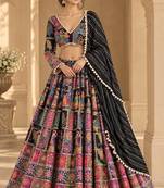 Black Thread Navratri Lehenga Choli With Dupatta