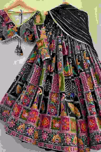 Black Thread Navratri Lehenga Choli With Dupatta